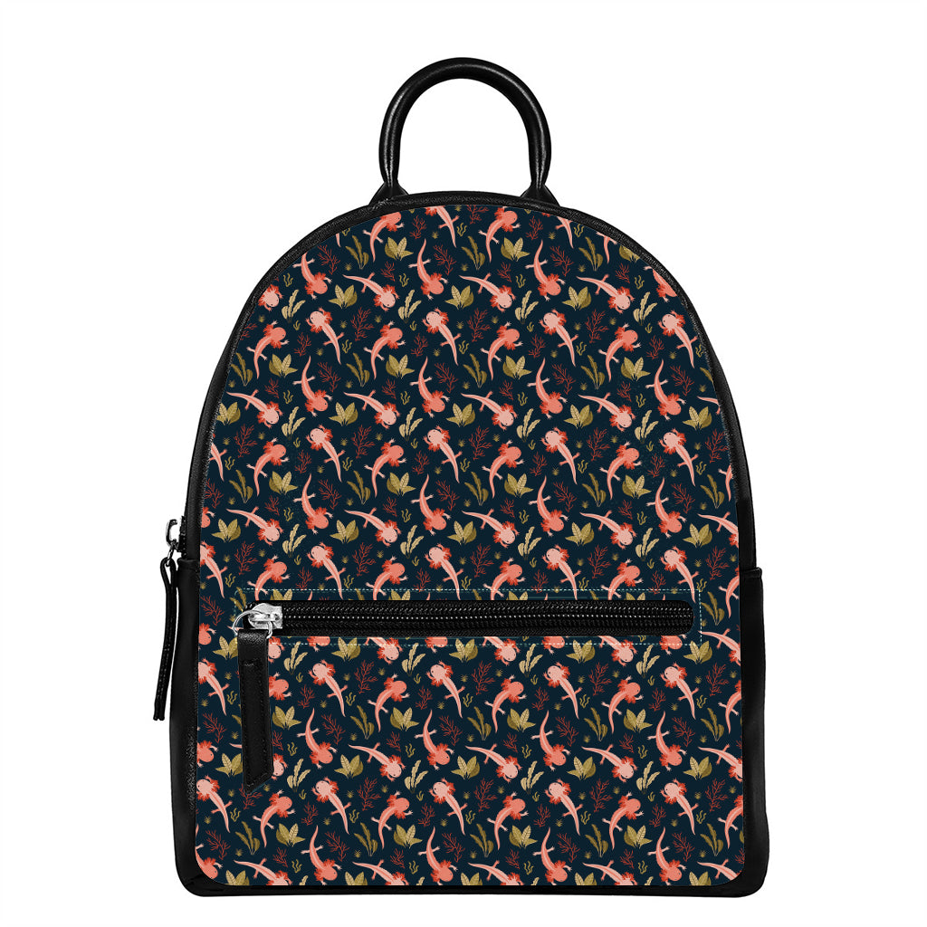 Baby Axolotl Pattern Print Leather Backpack