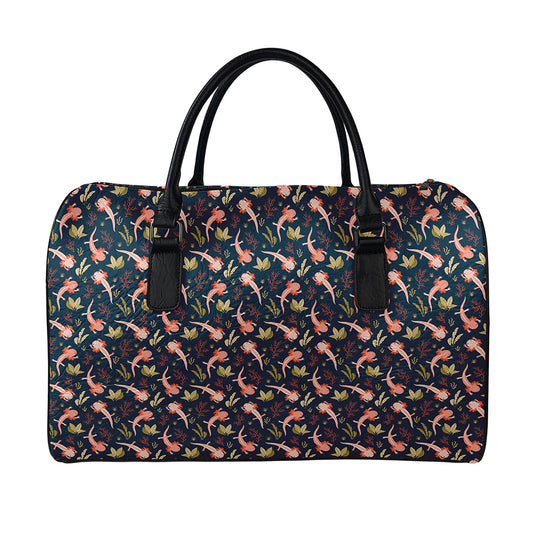 Baby Axolotl Pattern Print Leather Duffle Bag