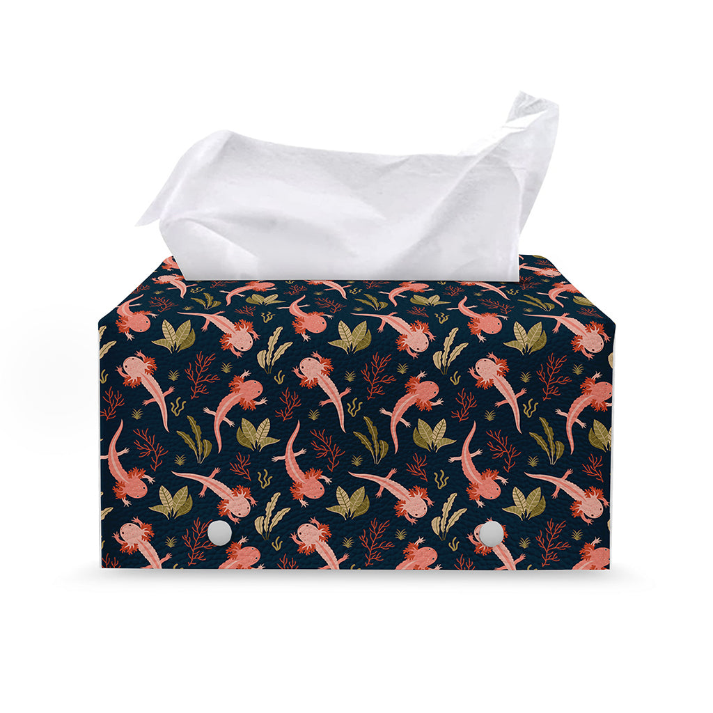 Baby Axolotl Pattern Print Leather Tissue Box Cover