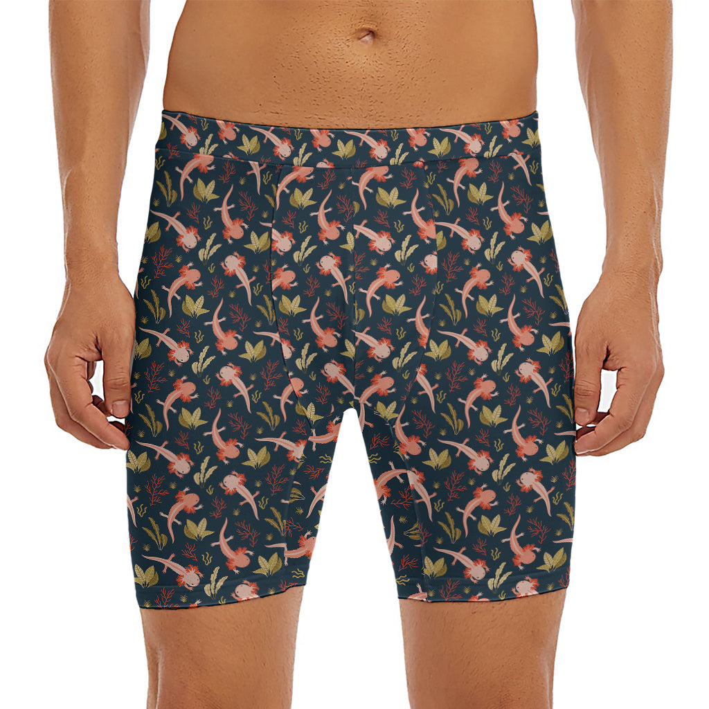 Baby Axolotl Pattern Print Men's Long Boxer Briefs