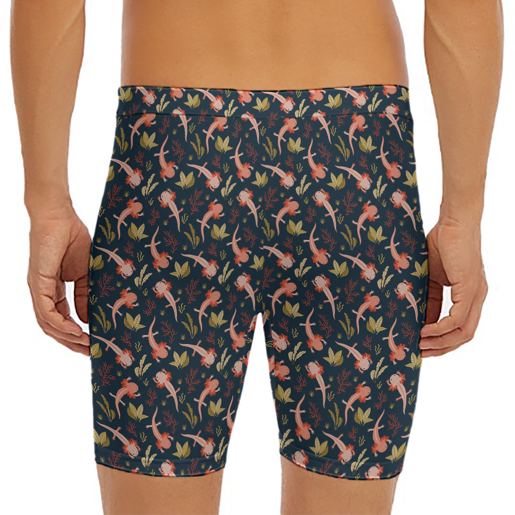 Baby Axolotl Pattern Print Men's Long Boxer Briefs