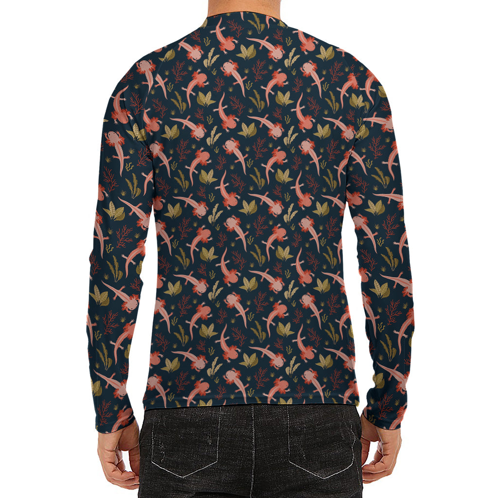 Baby Axolotl Pattern Print Men's Long Sleeve Rash Guard