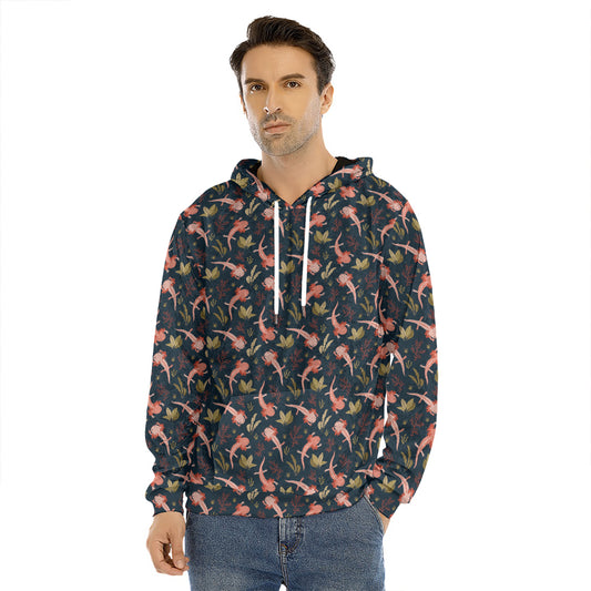 Baby Axolotl Pattern Print Men's Velvet Pullover Hoodie