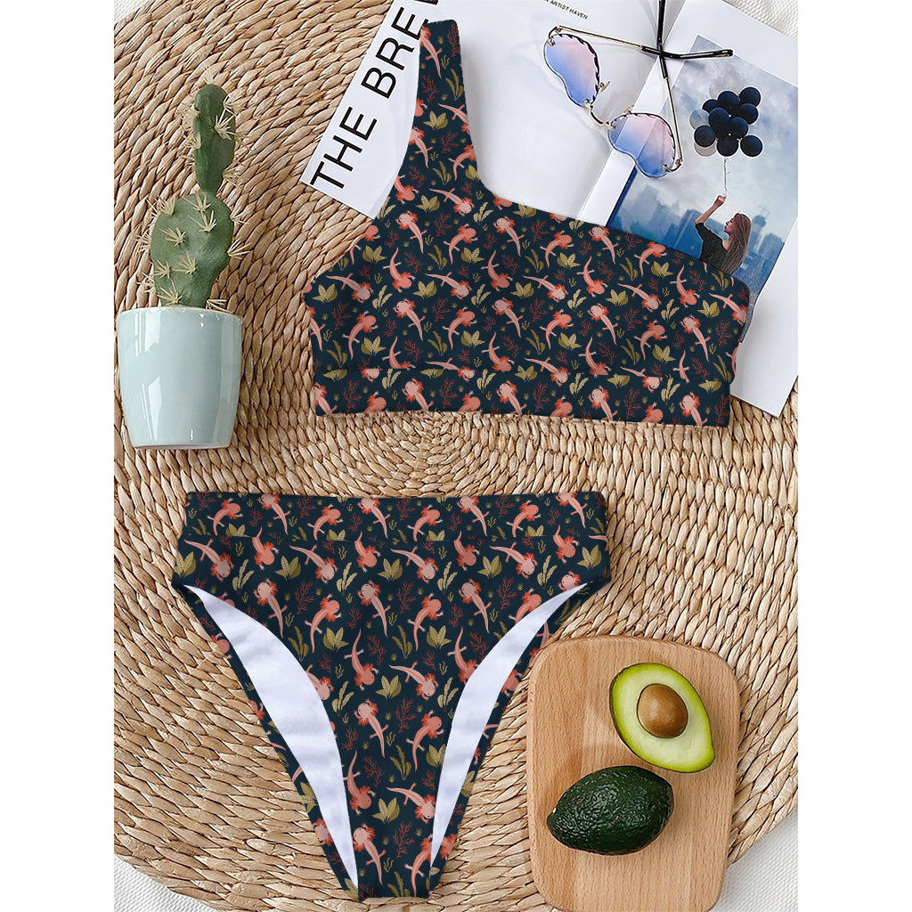 Baby Axolotl Pattern Print One Shoulder Bikini Top