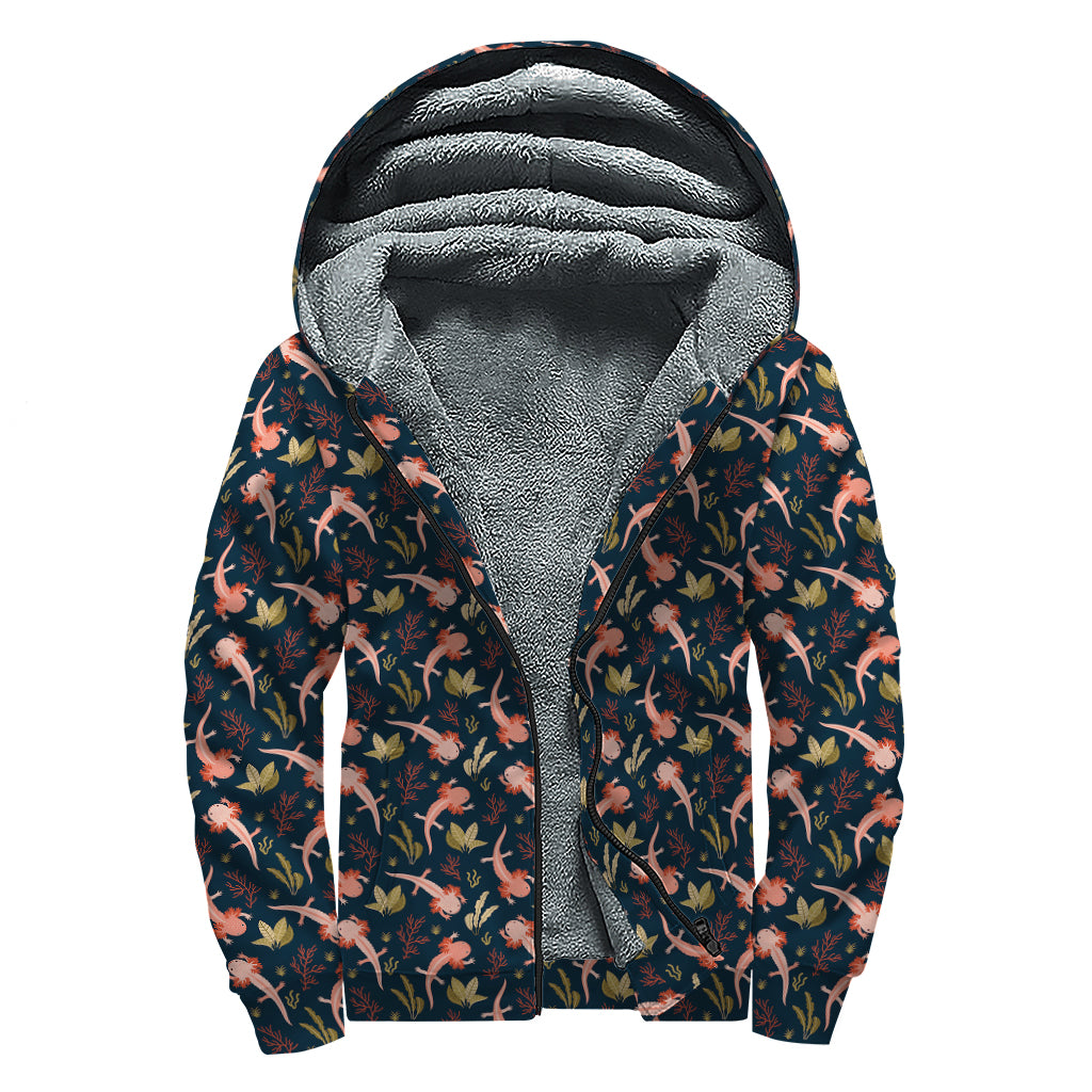 Baby Axolotl Pattern Print Sherpa Lined Zip Up Hoodie