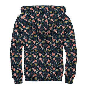 Baby Axolotl Pattern Print Sherpa Lined Zip Up Hoodie