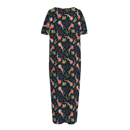 Baby Axolotl Pattern Print Short Sleeve Long Nightdress