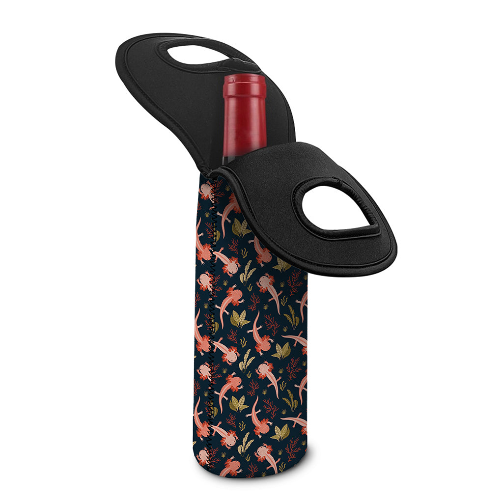 Baby Axolotl Pattern Print Single Neoprene Wine Tote
