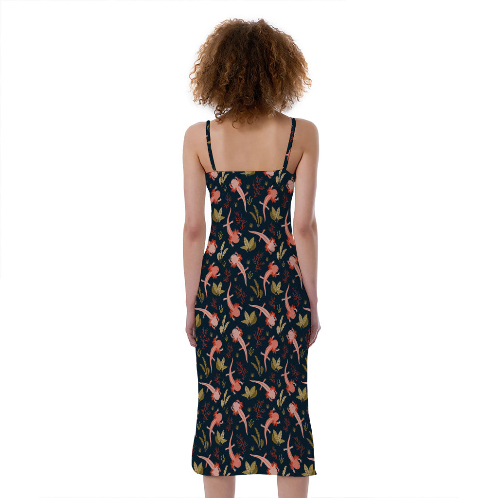 Baby Axolotl Pattern Print Slim Fit Midi Cami Dress