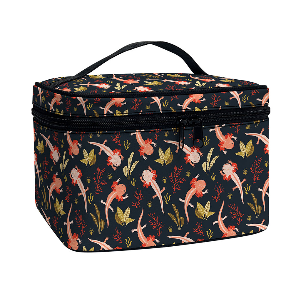 Baby Axolotl Pattern Print Travel Makeup Bag