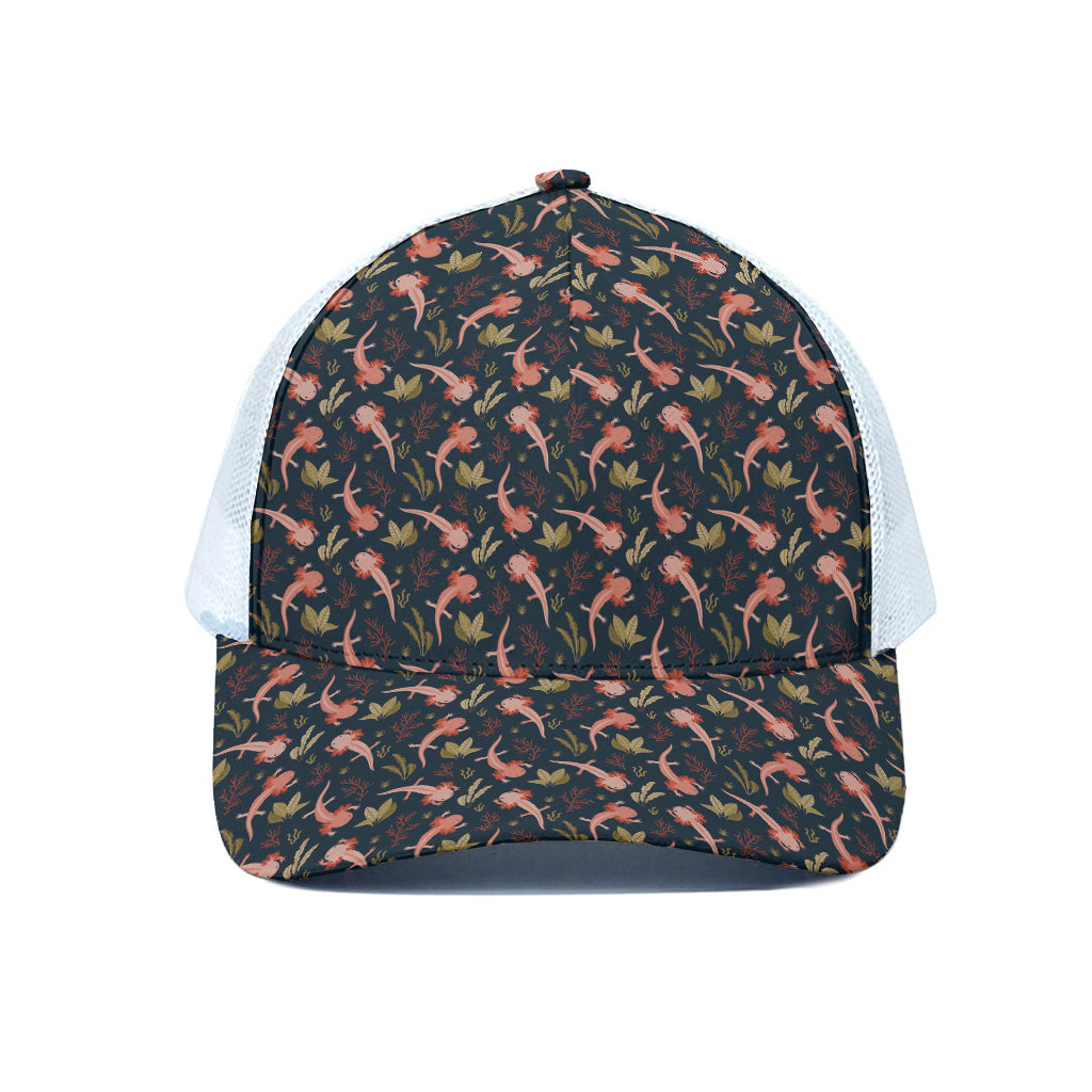 Baby Axolotl Pattern Print White Mesh Trucker Cap
