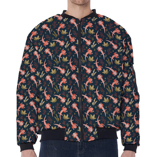 Baby Axolotl Pattern Print Zip Sleeve Bomber Jacket