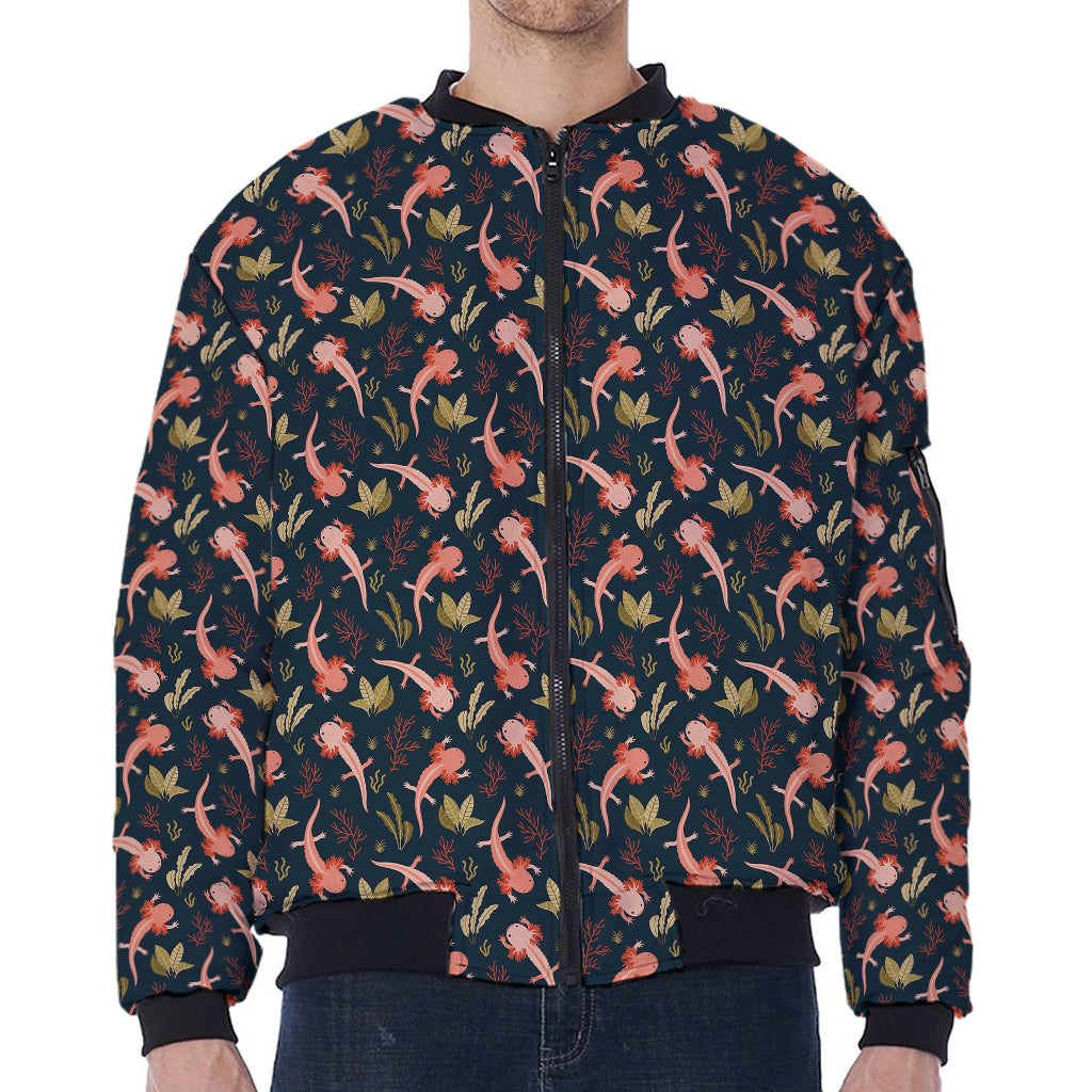 Baby Axolotl Pattern Print Zip Sleeve Bomber Jacket