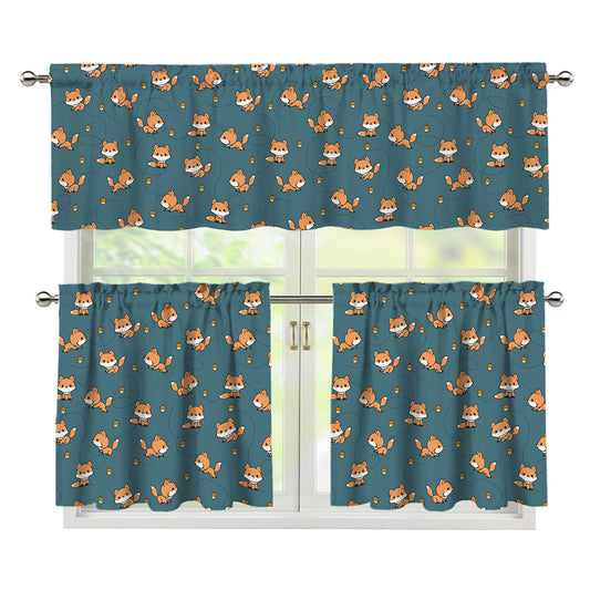 Baby Fox Pattern Print 3 Piece Kitchen Curtains