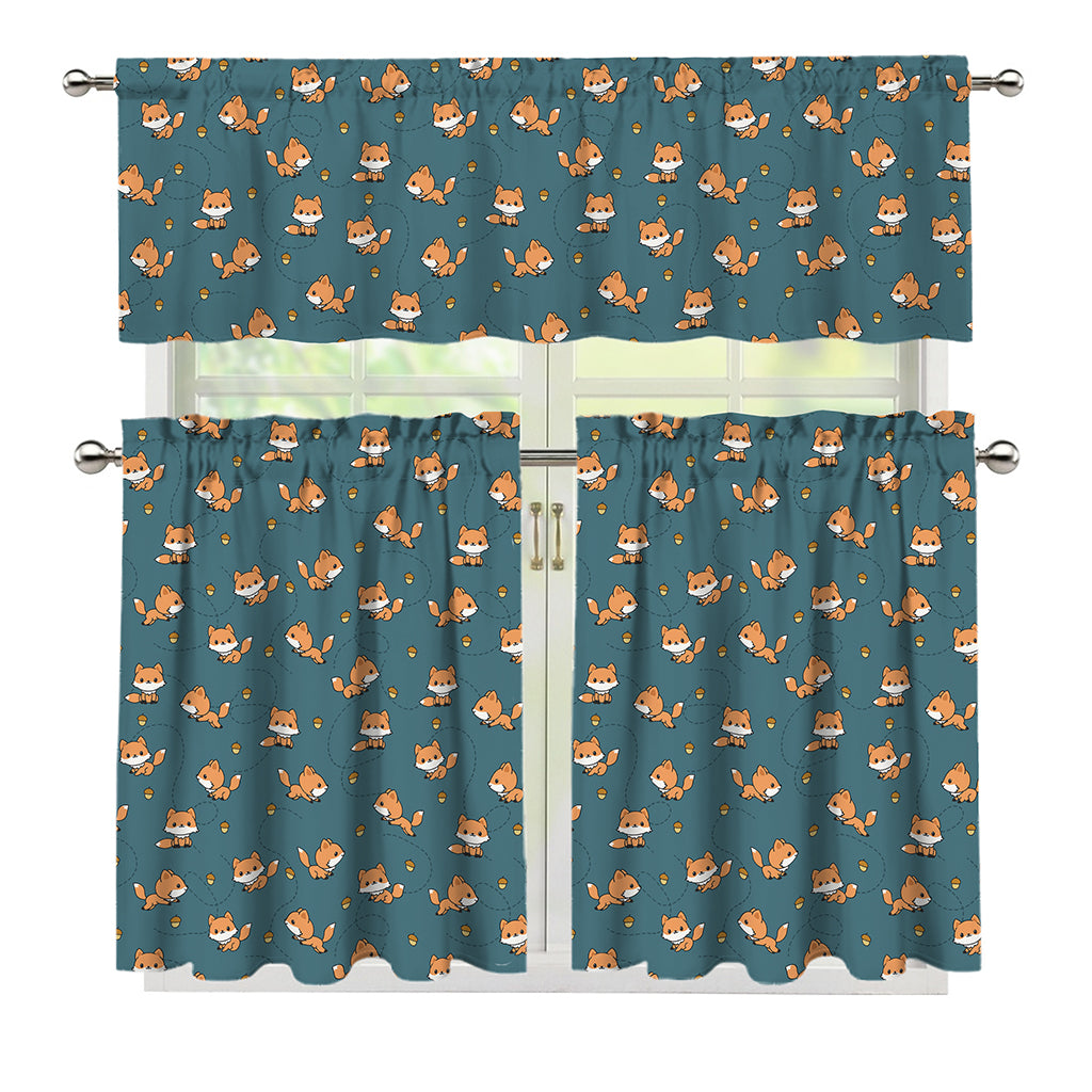 Baby Fox Pattern Print 3 Piece Kitchen Curtains