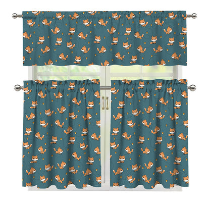 Baby Fox Pattern Print 3 Piece Kitchen Curtains