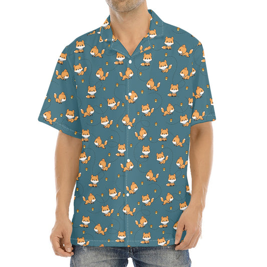 Baby Fox Pattern Print Aloha Shirt