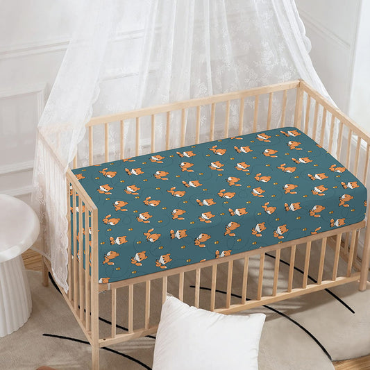 Baby Fox Pattern Print Baby Crib Sheet