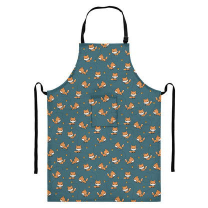 Baby Fox Pattern Print Bib Apron With Pocket