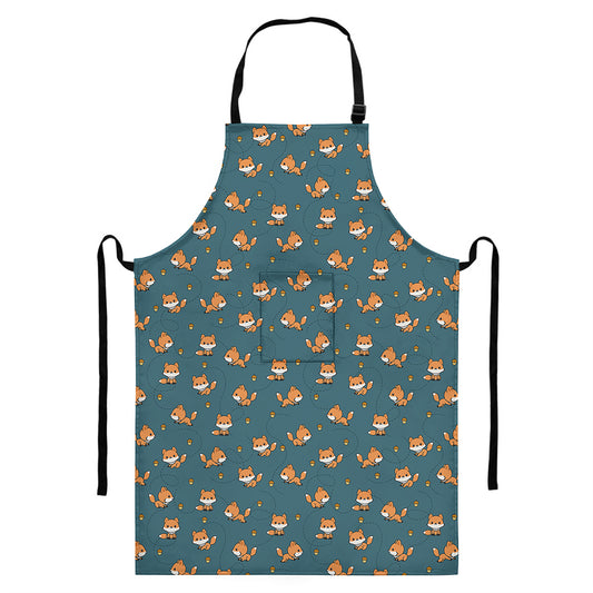 Baby Fox Pattern Print Bib Apron With Pocket