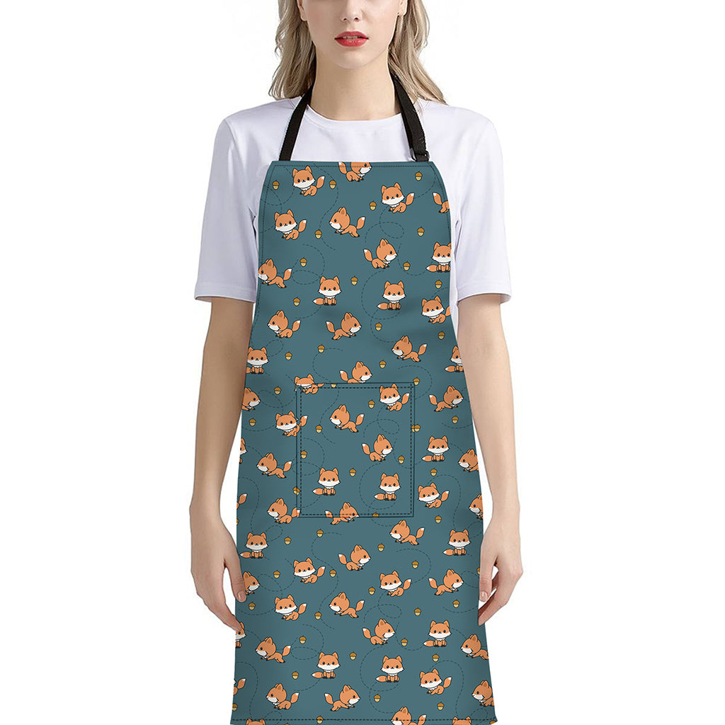 Baby Fox Pattern Print Bib Apron With Pocket