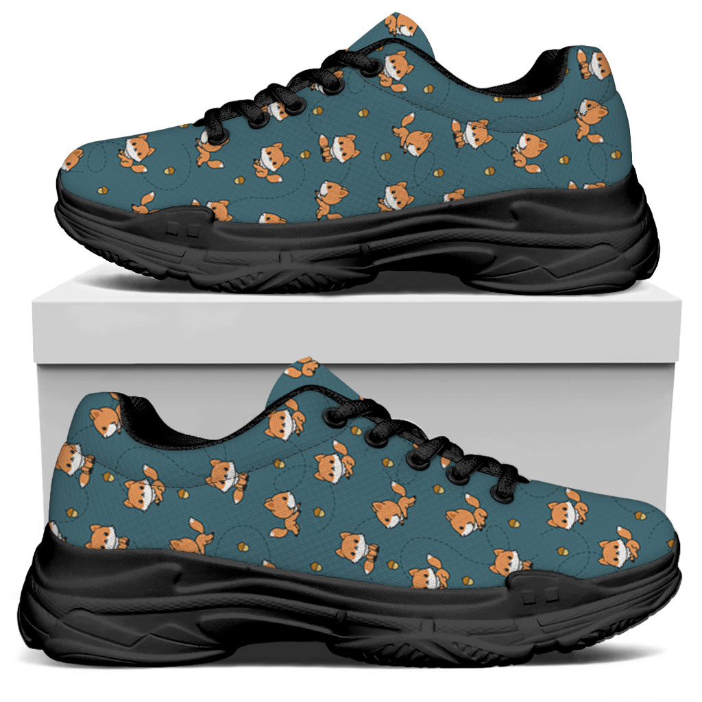 Baby Fox Pattern Print Black Chunky Shoes