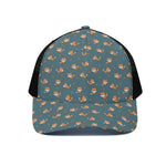 Baby Fox Pattern Print Black Mesh Trucker Cap