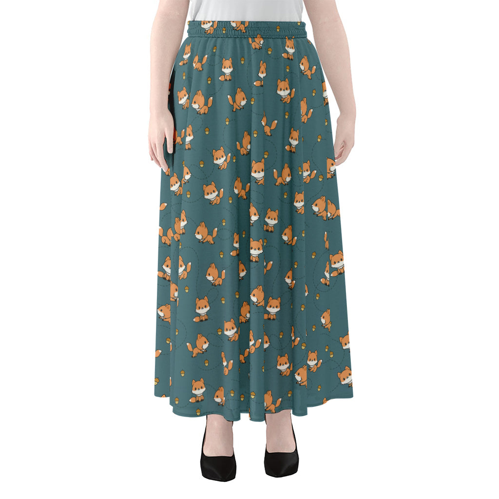 Baby Fox Pattern Print Chiffon Maxi Skirt