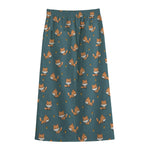 Baby Fox Pattern Print Cotton Front Slit Maxi Skirt