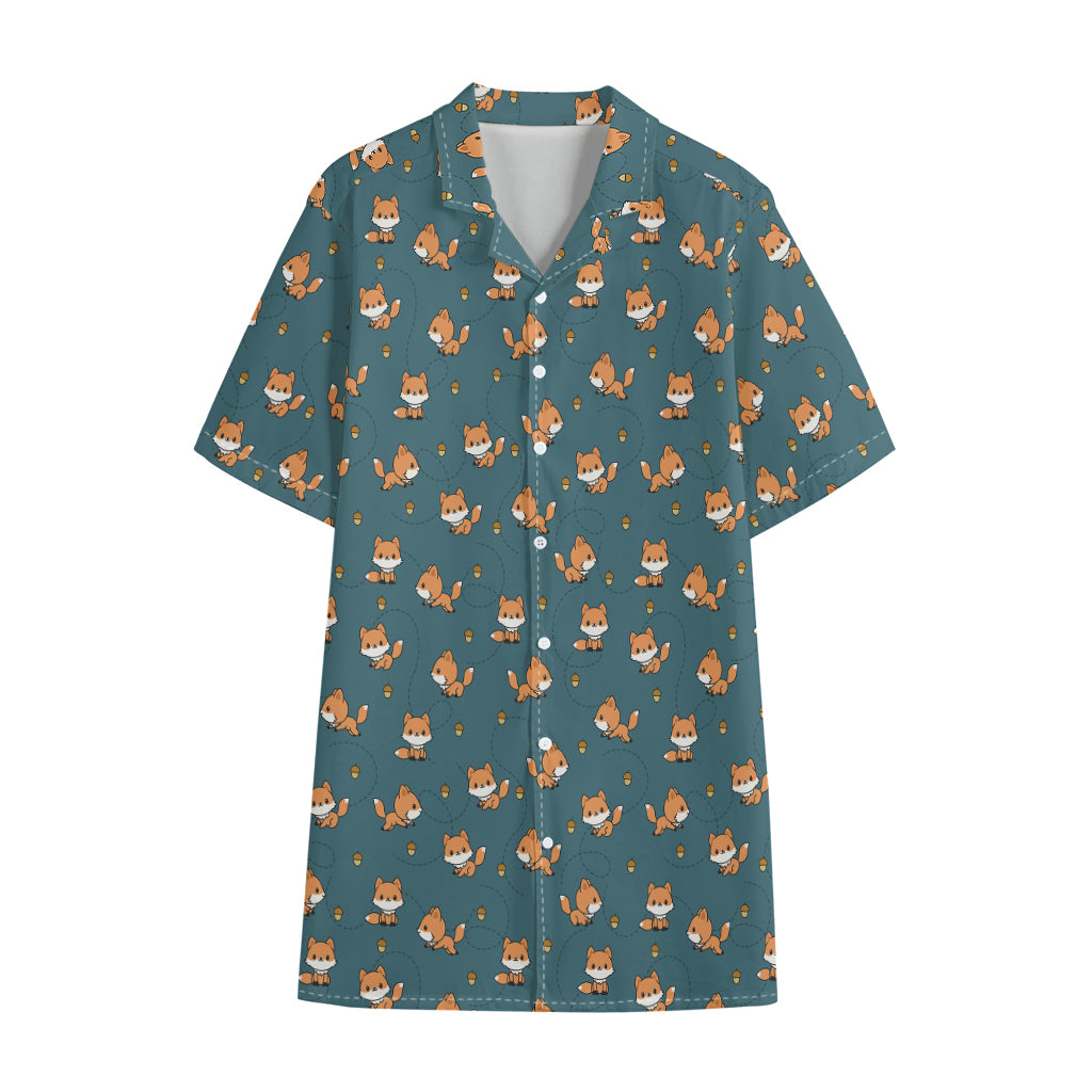 Baby Fox Pattern Print Cotton Hawaiian Shirt