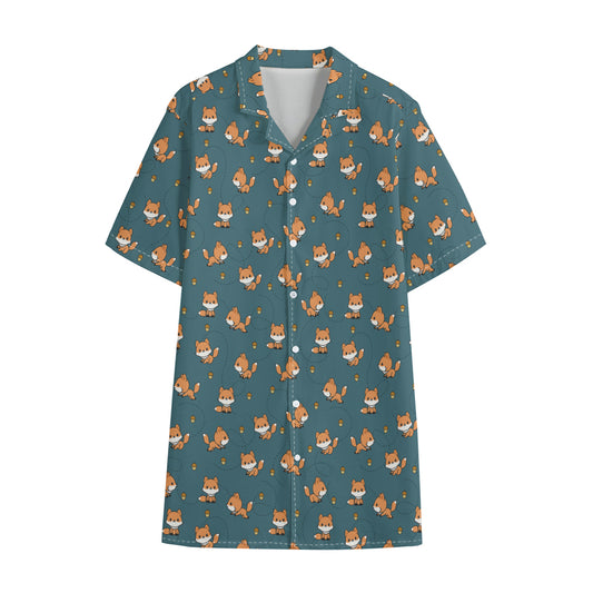 Baby Fox Pattern Print Cotton Hawaiian Shirt