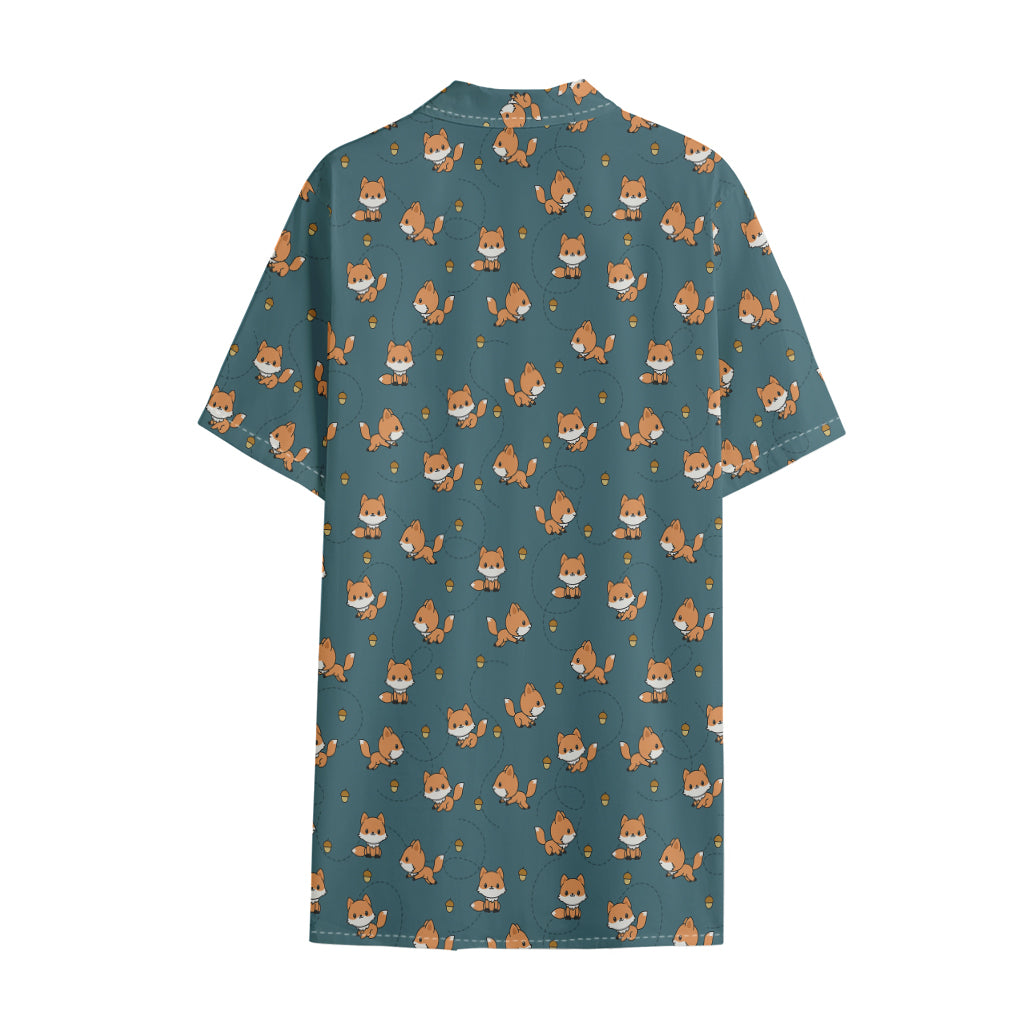 Baby Fox Pattern Print Cotton Hawaiian Shirt