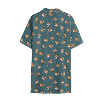 Baby Fox Pattern Print Cotton Hawaiian Shirt