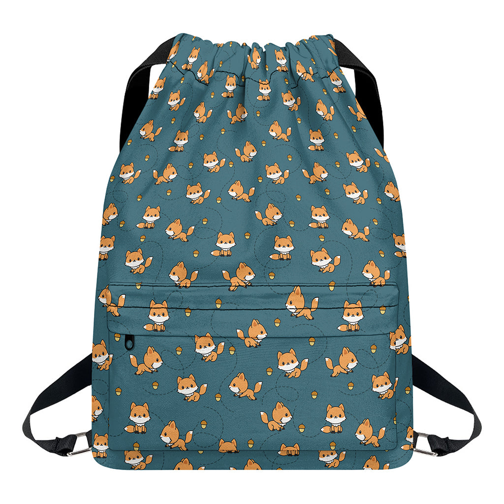 Baby Fox Pattern Print Drawstring Backpack