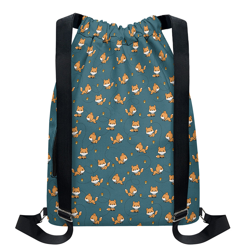 Baby Fox Pattern Print Drawstring Backpack