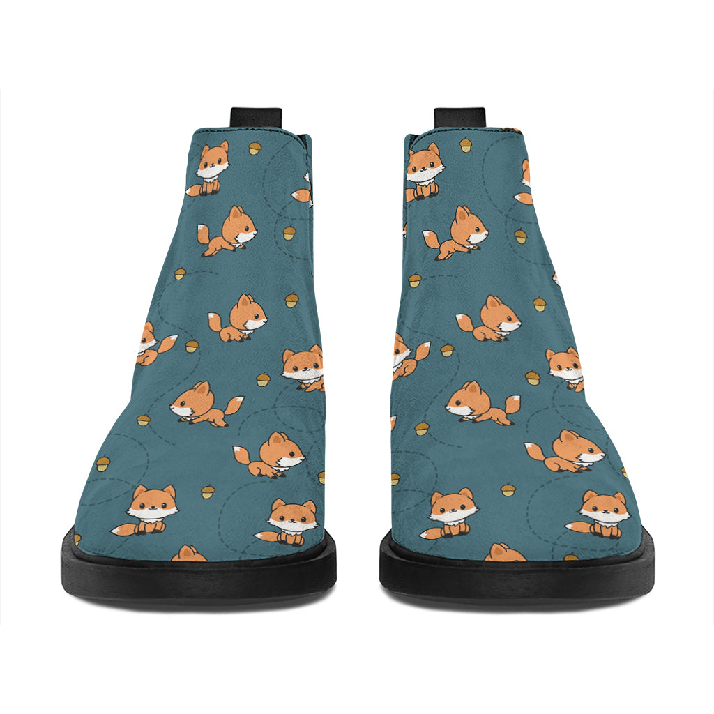 Baby Fox Pattern Print Flat Ankle Boots