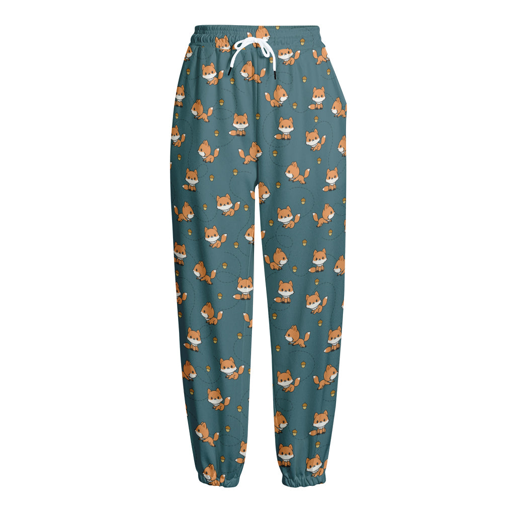 Baby Fox Pattern Print Fleece Lined Knit Pants