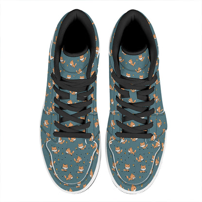 Baby Fox Pattern Print High Top Leather Sneakers
