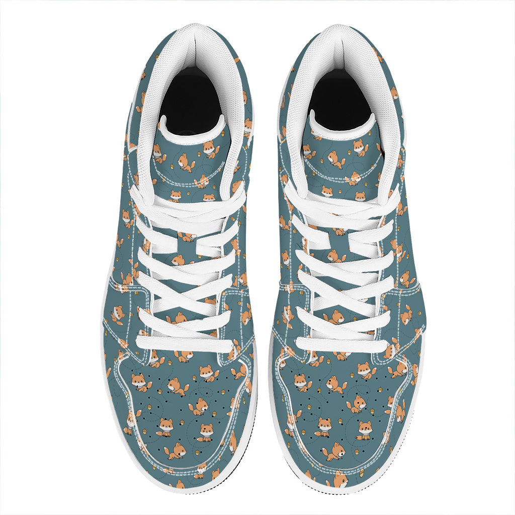 Baby Fox Pattern Print High Top Leather Sneakers