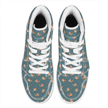 Baby Fox Pattern Print High Top Leather Sneakers
