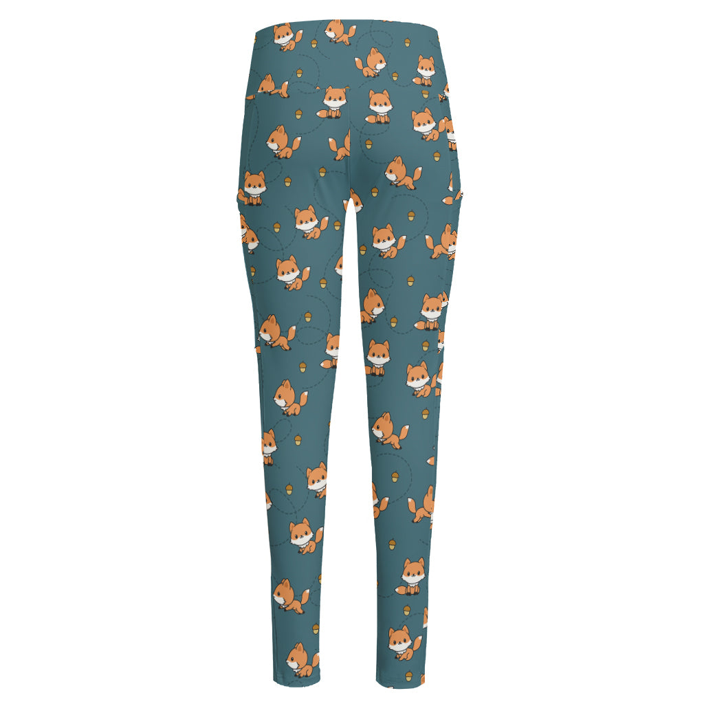 Baby Fox Pattern Print High-Waisted Pocket Leggings