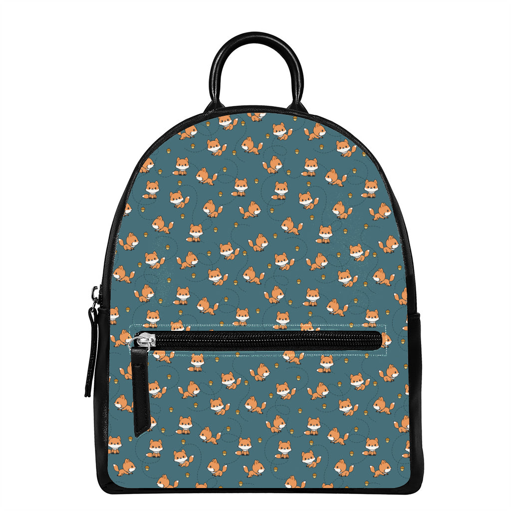 Baby Fox Pattern Print Leather Backpack