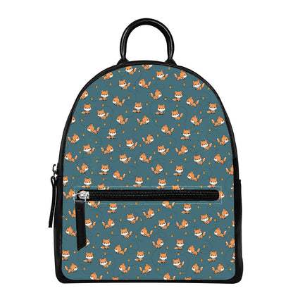 Baby Fox Pattern Print Leather Backpack