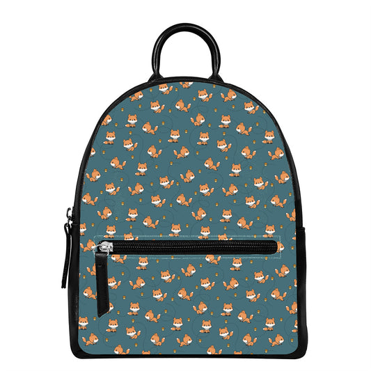 Baby Fox Pattern Print Leather Backpack
