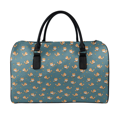 Baby Fox Pattern Print Leather Duffle Bag