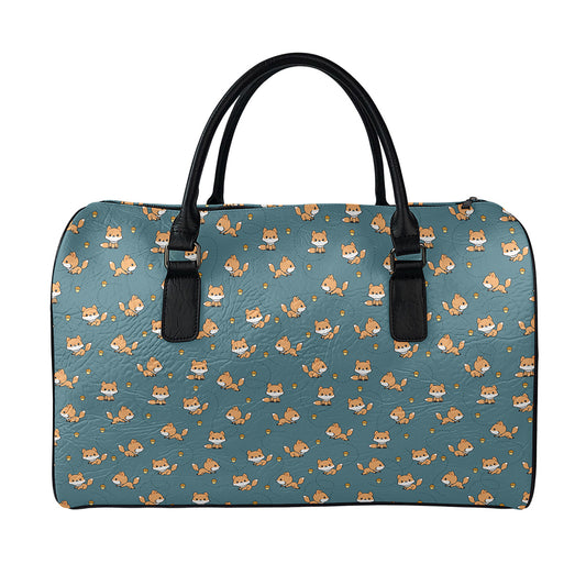 Baby Fox Pattern Print Leather Duffle Bag