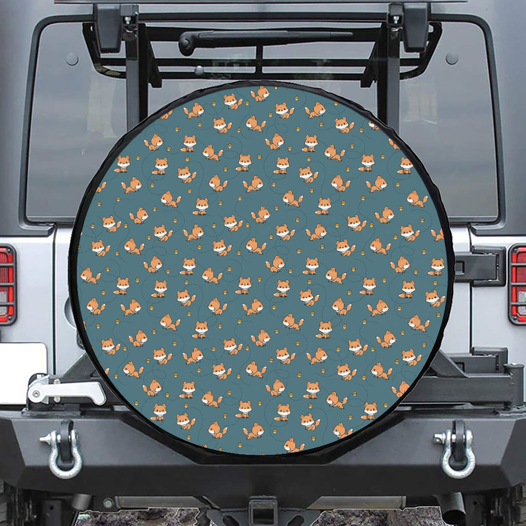 Baby Fox Pattern Print Leather Spare Tire Cover