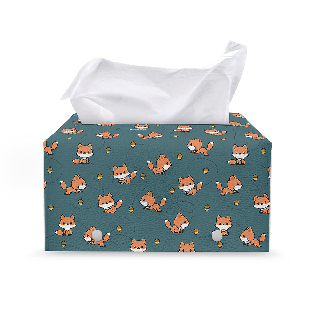 Baby Fox Pattern Print Leather Tissue Box Cover