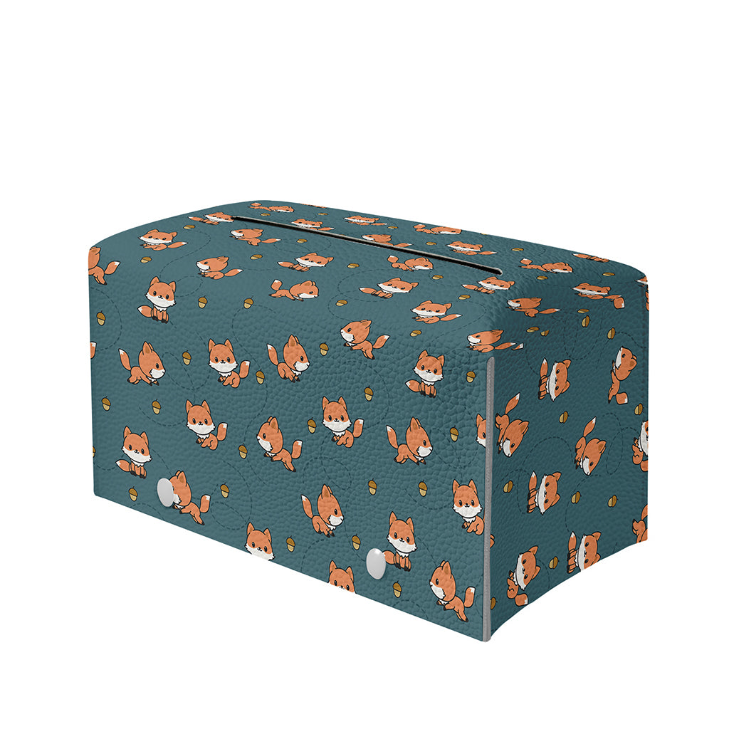 Baby Fox Pattern Print Leather Tissue Box Cover