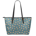 Baby Fox Pattern Print Leather Tote Bag With Zipper